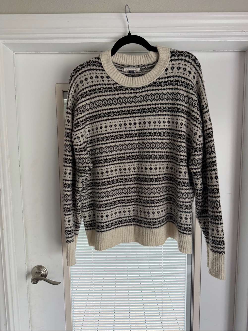 American Eagle Outfitters Fair Isle Crewneck Sweater in Cream and Black